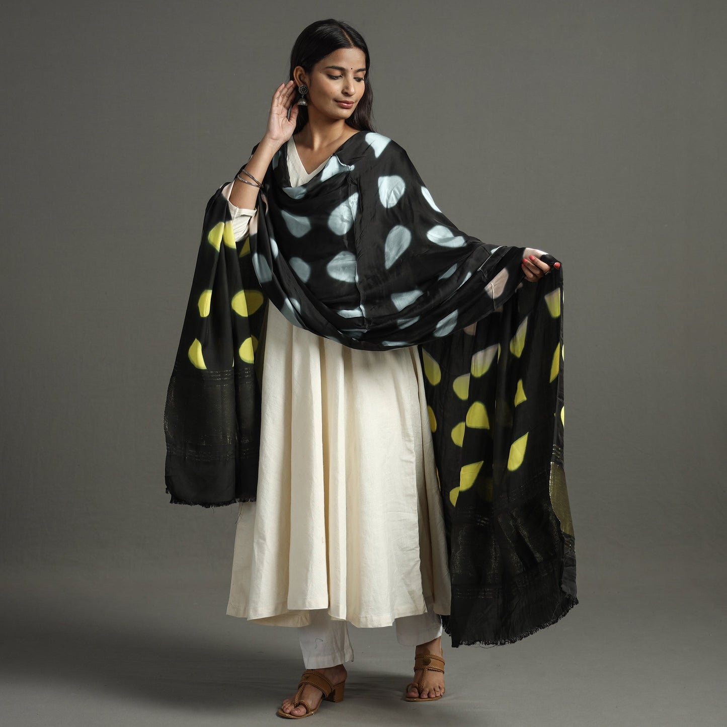 Multicolor - shibori clamp dyed modal silk dupatta