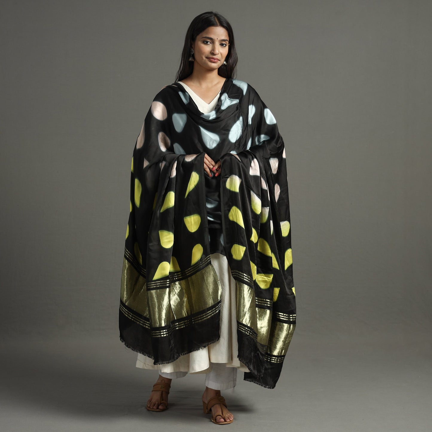 Multicolor - shibori clamp dyed modal silk dupatta