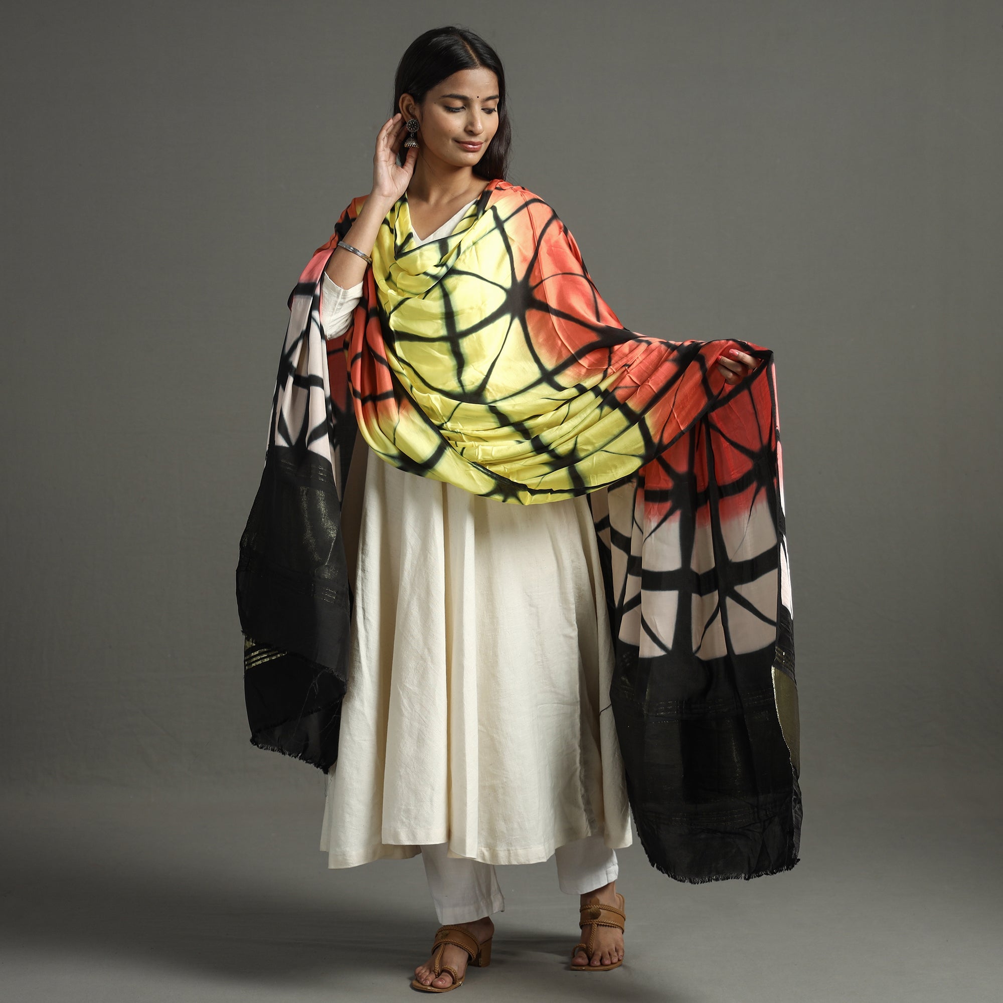 Multicolor - shibori clamp dyed modal silk dupatta