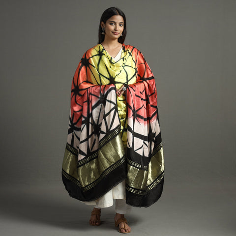 Multicolor - shibori clamp dyed modal silk dupatta