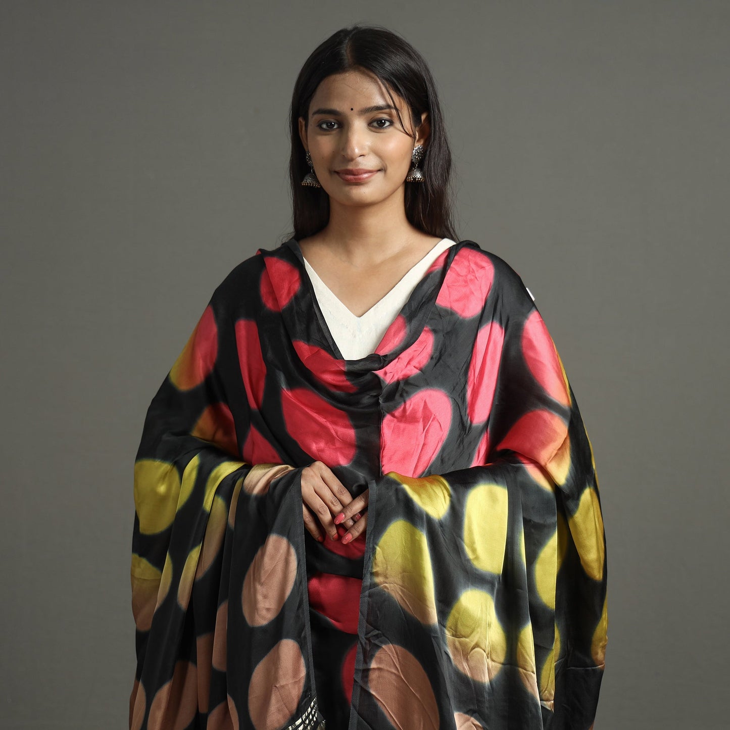 Multicolor - Shibori Clamp Dyed Modal Silk Dupatta with Zari Border 36