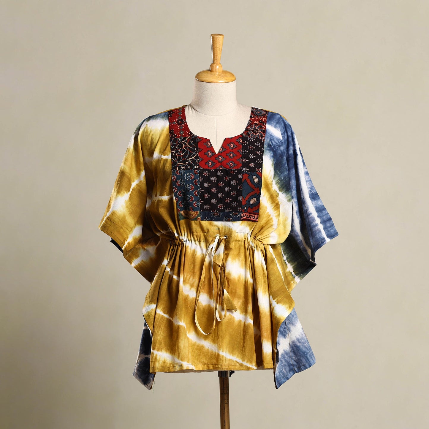 Multicolor - shibori mosaic fusion cotton kaftan (short) 22