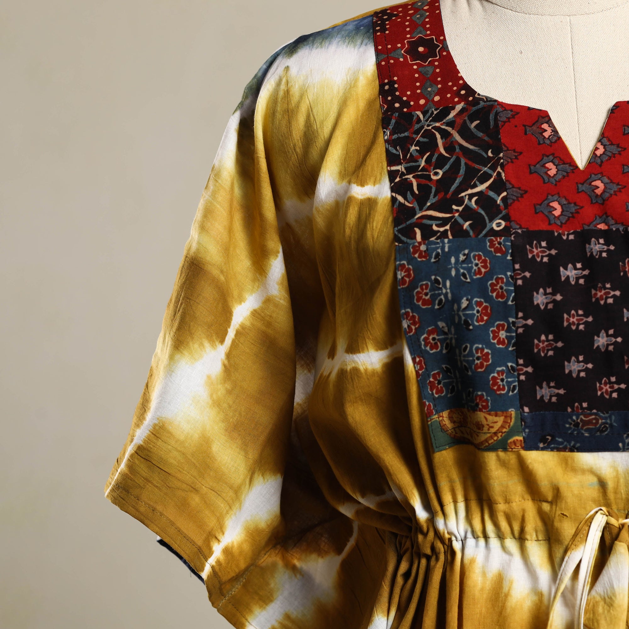 Multicolor - shibori mosaic fusion cotton kaftan (short) 22