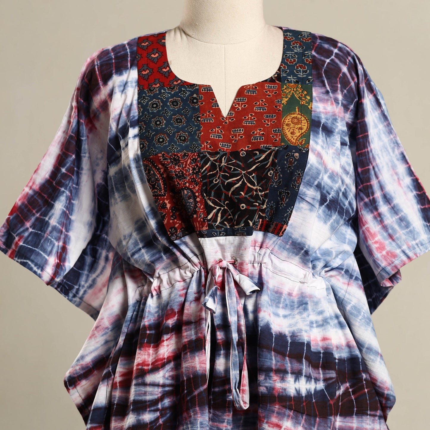 Multicolor - Shibori Ajrakh Mosaic Fusion Cotton Kaftan (Short) 26