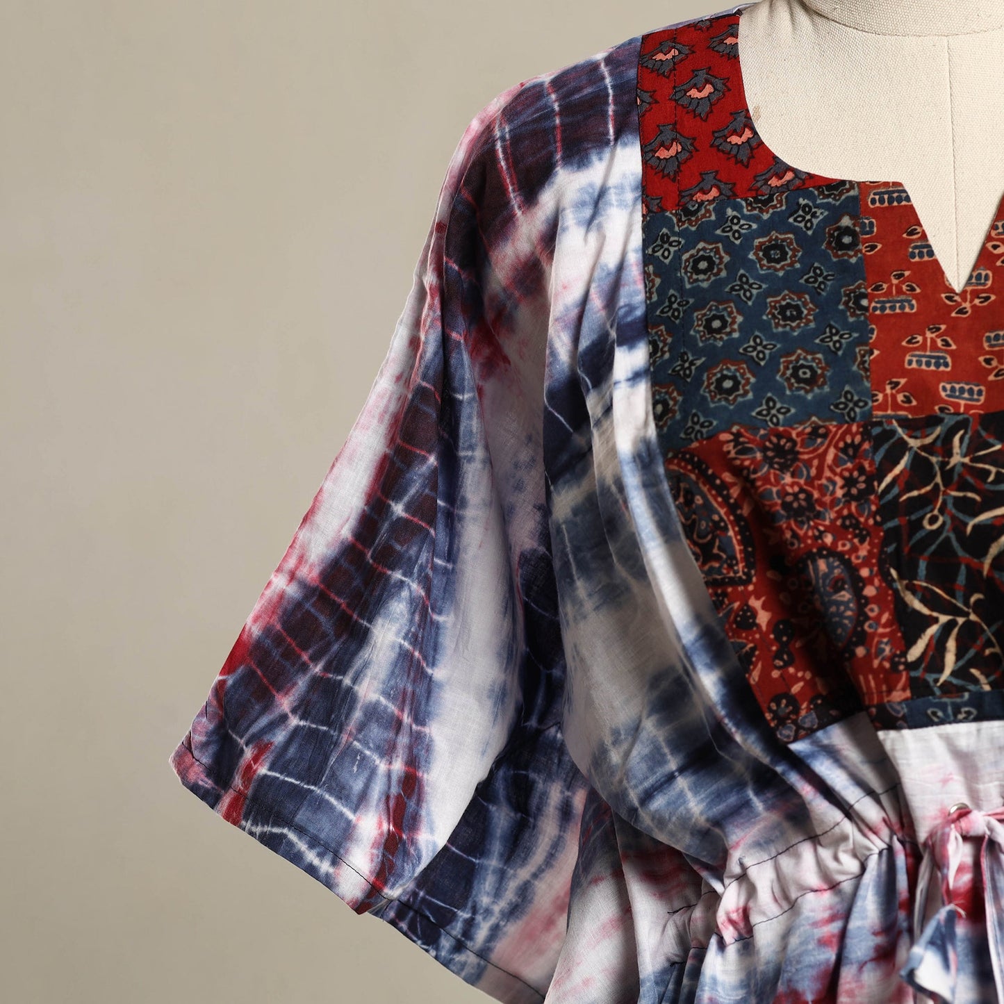 Multicolor - Shibori Ajrakh Mosaic Fusion Cotton Kaftan (Short) 26