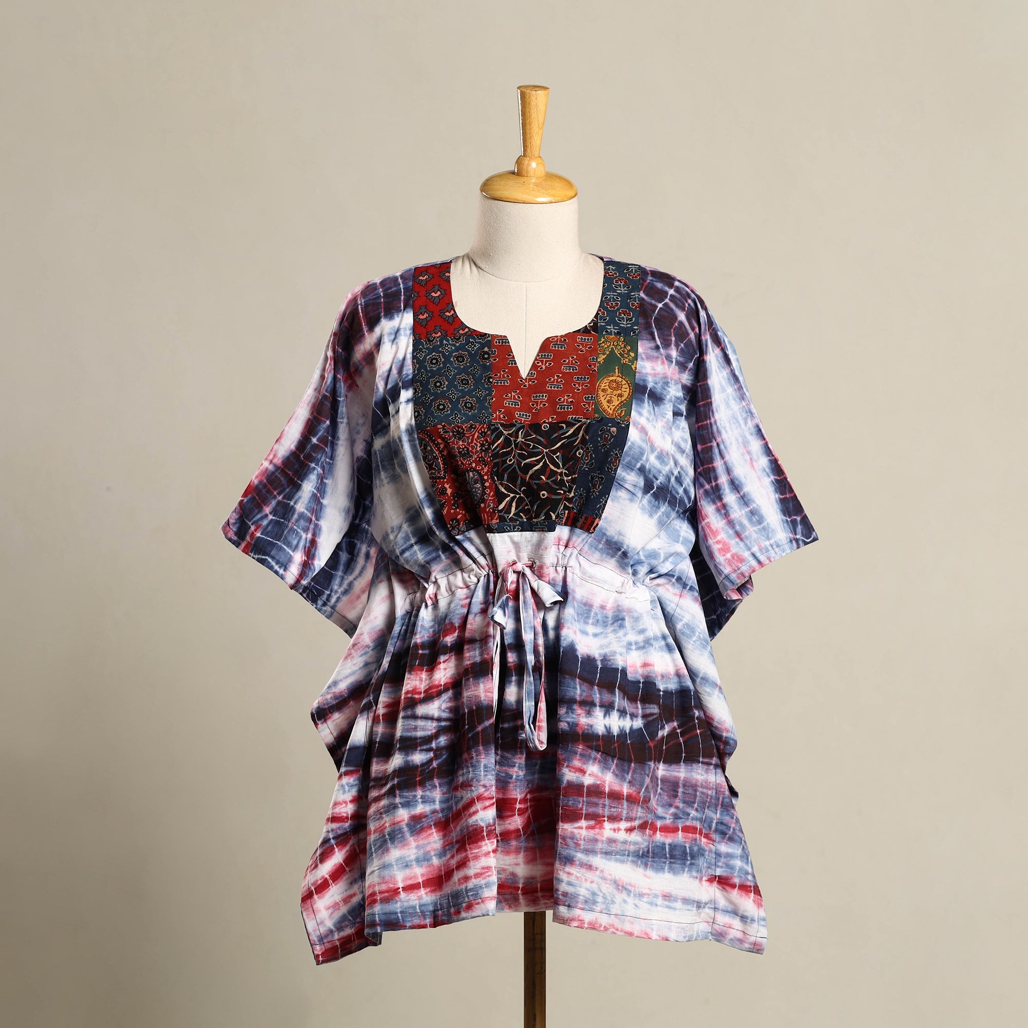 Multicolor - Shibori Ajrakh Mosaic Fusion Cotton Kaftan (Short) 26