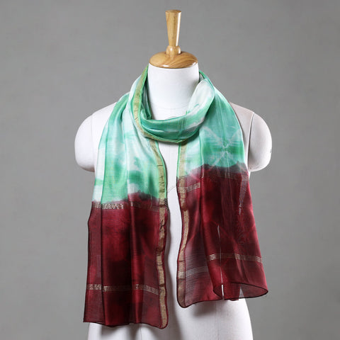  Shibori Tie-Dye Chanderi Silk Handloom Stole with Zari Border 