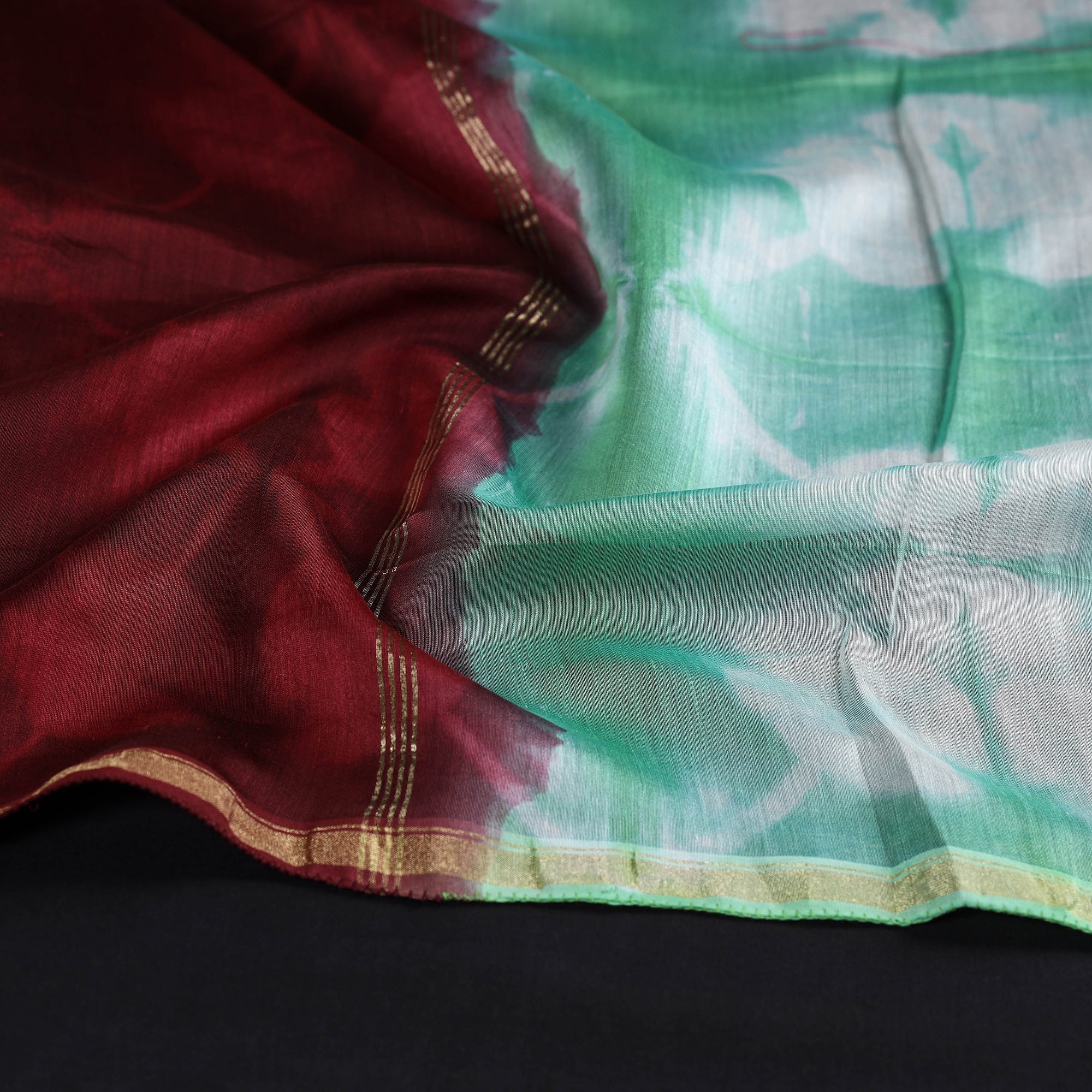  Shibori Tie-Dye Chanderi Silk Handloom Stole with Zari Border 