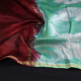  Shibori Tie-Dye Chanderi Silk Handloom Stole with Zari Border 