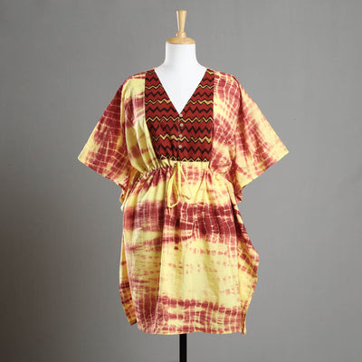  Shibori Tie-Dye Cotton Kaftan with Tie-Up Waist (Medium) Online at iTokri.com