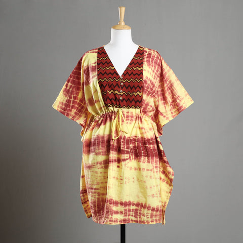  Shibori Tie-Dye Cotton Kaftan with Tie-Up Waist (Medium) Online at iTokri.com