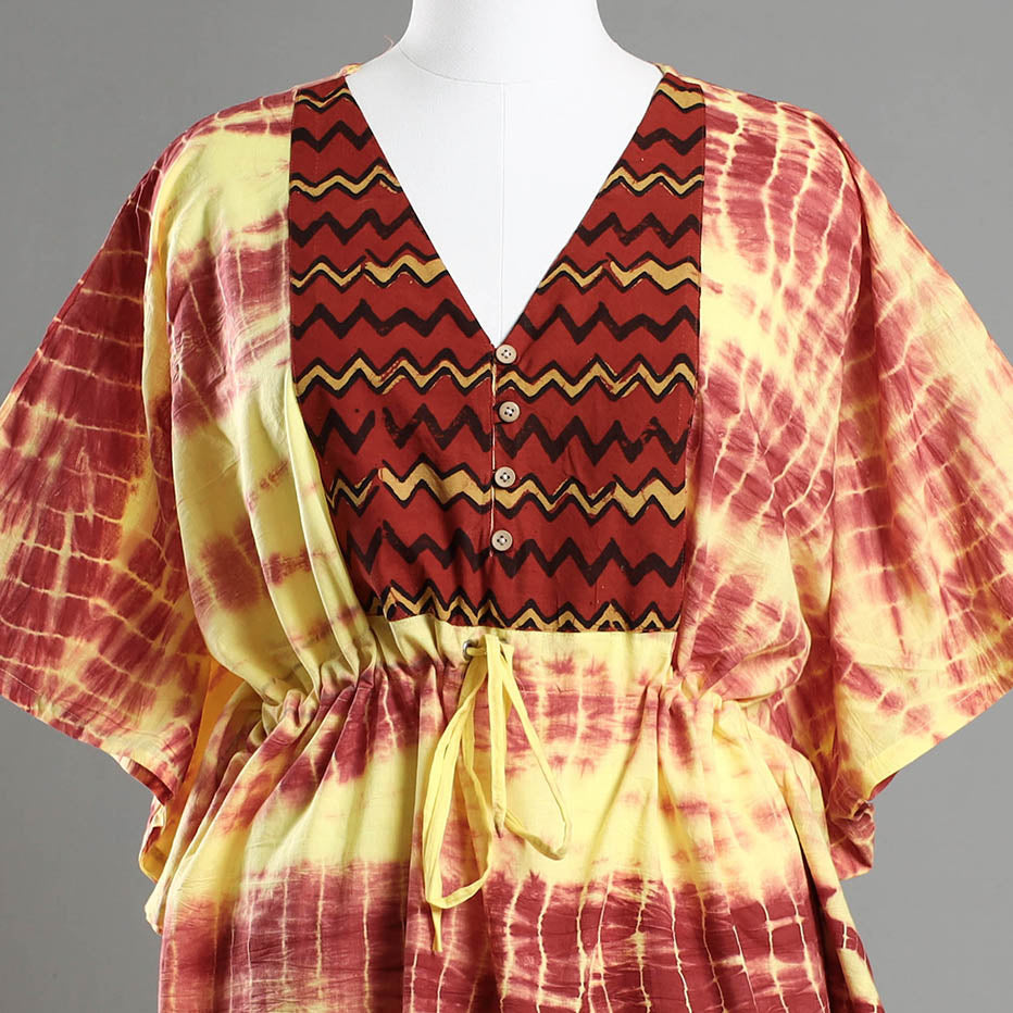  Shibori Tie-Dye Cotton Kaftan with Tie-Up Waist (Medium) Online at iTokri.com
