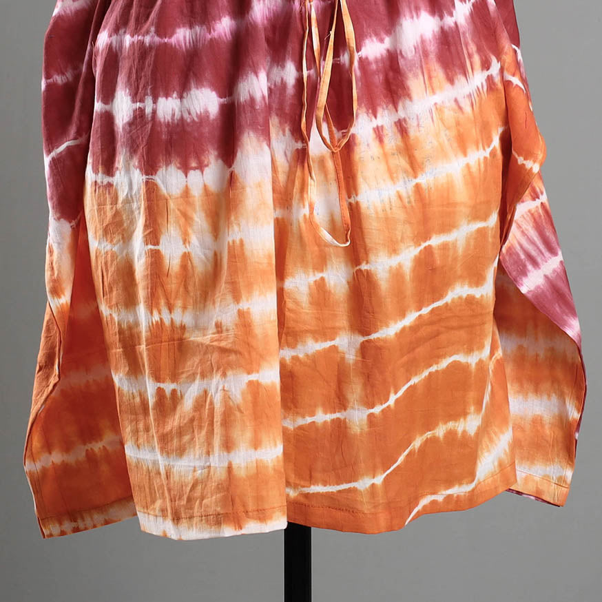 Multicolor - Shibori Tie-Dye Cotton Kaftan with Tie-Up Waist (Medium)