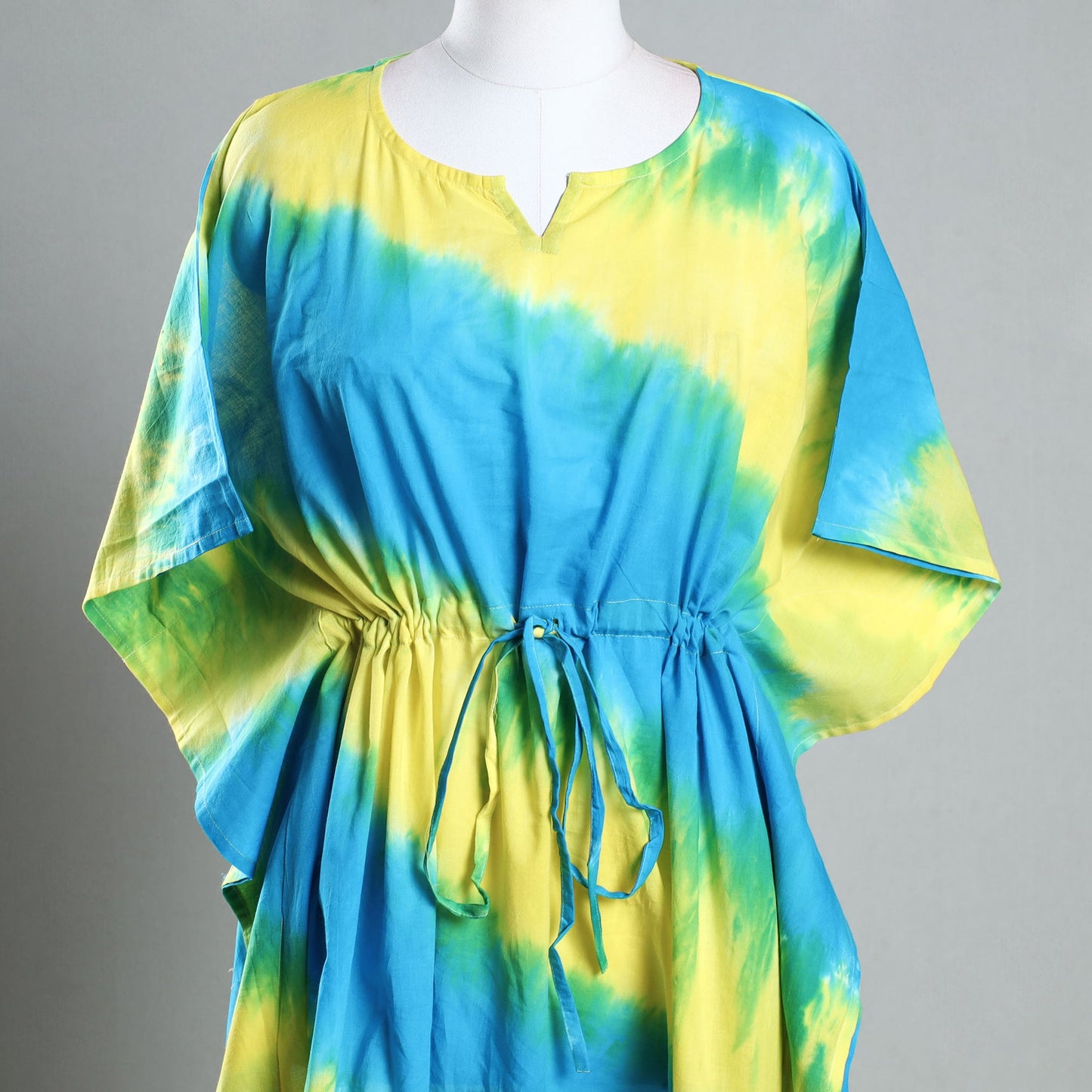  Shibori Tie-Dye Cotton Knee Length Kaftan Dress 