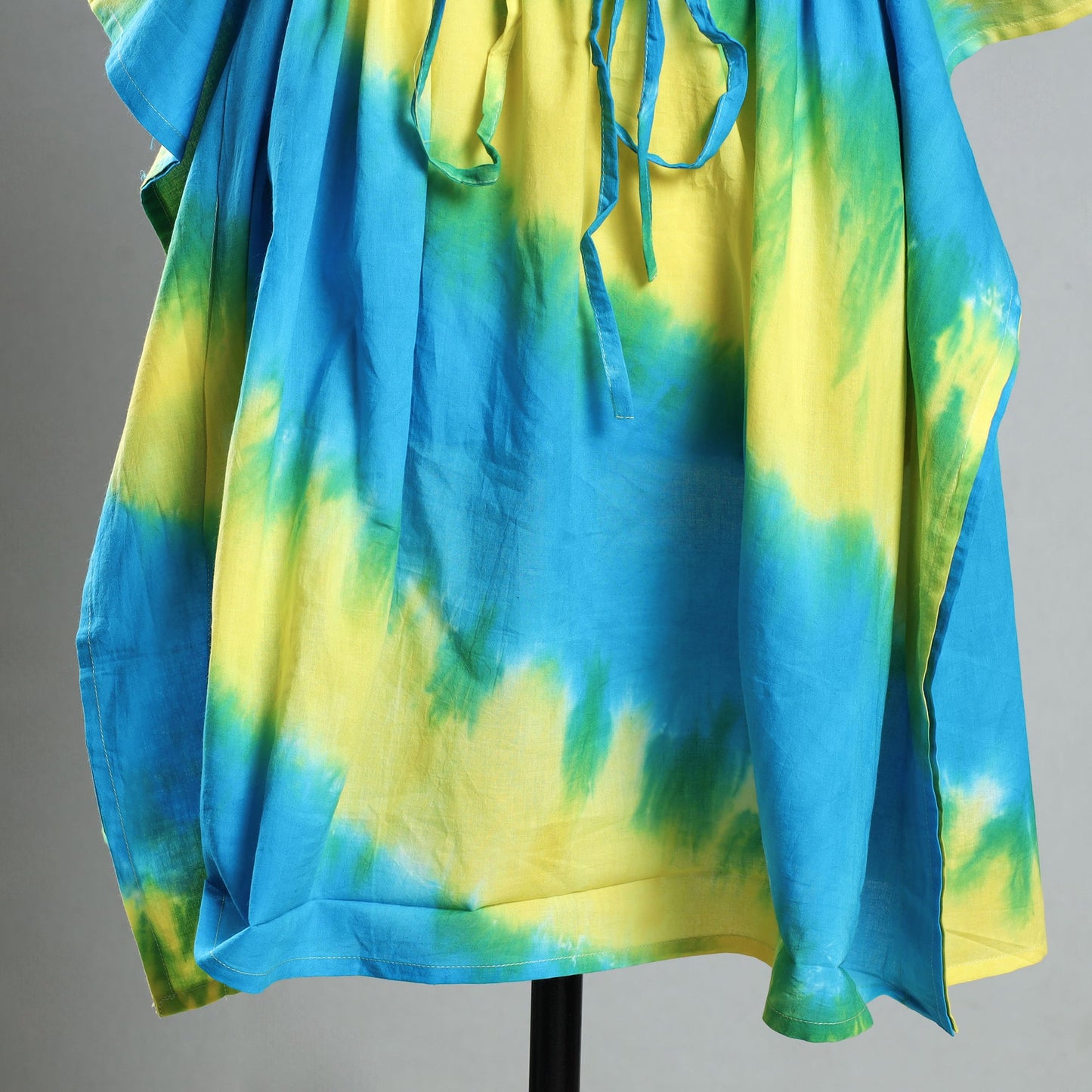  Shibori Tie-Dye Cotton Knee Length Kaftan Dress 
