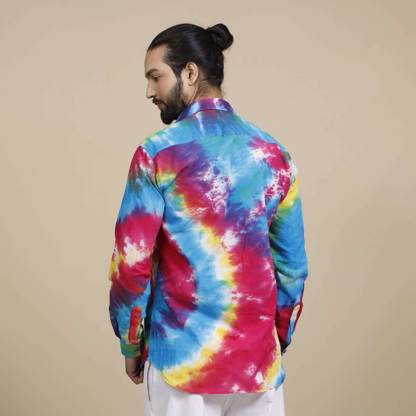  Shibori Tie-Dye Cotton Men Full Sleeve Shirt 