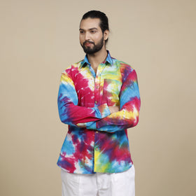 Shibori Tie-Dye Cotton Men Full Sleeve Shirt 