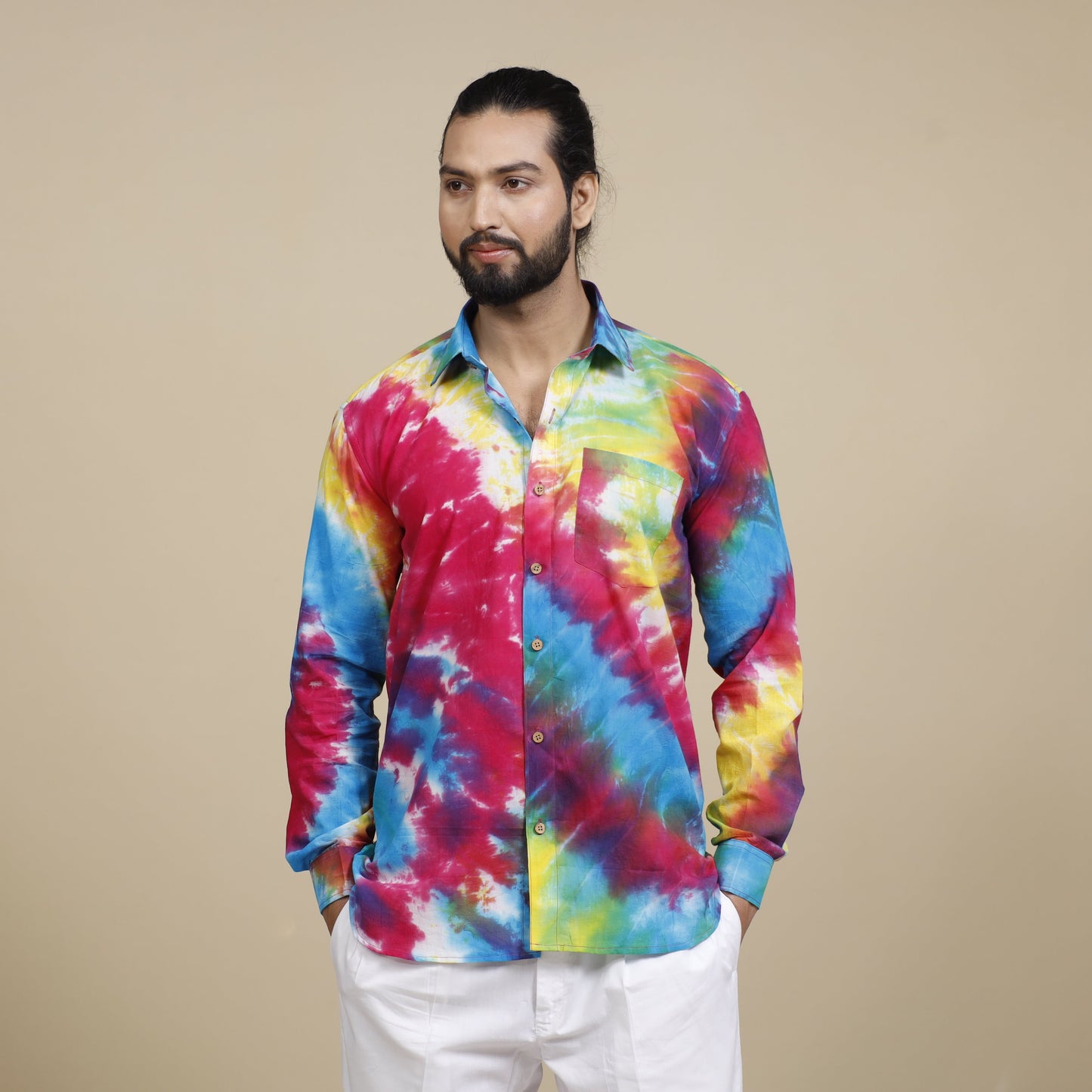  Shibori Tie-Dye Cotton Men Full Sleeve Shirt 