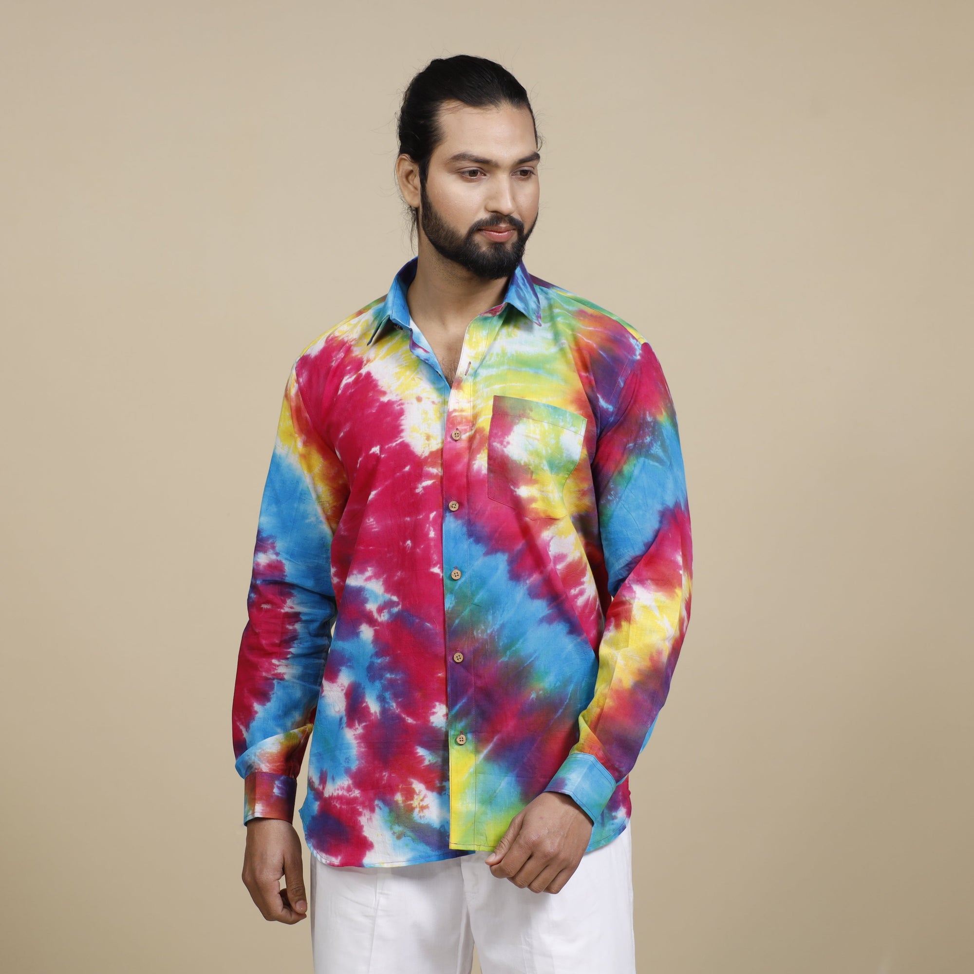  Shibori Tie-Dye Cotton Men Full Sleeve Shirt 
