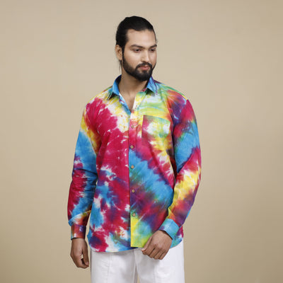  Shibori Tie-Dye Cotton Men Full Sleeve Shirt 