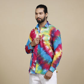  Shibori Tie-Dye Cotton Men Full Sleeve Shirt 