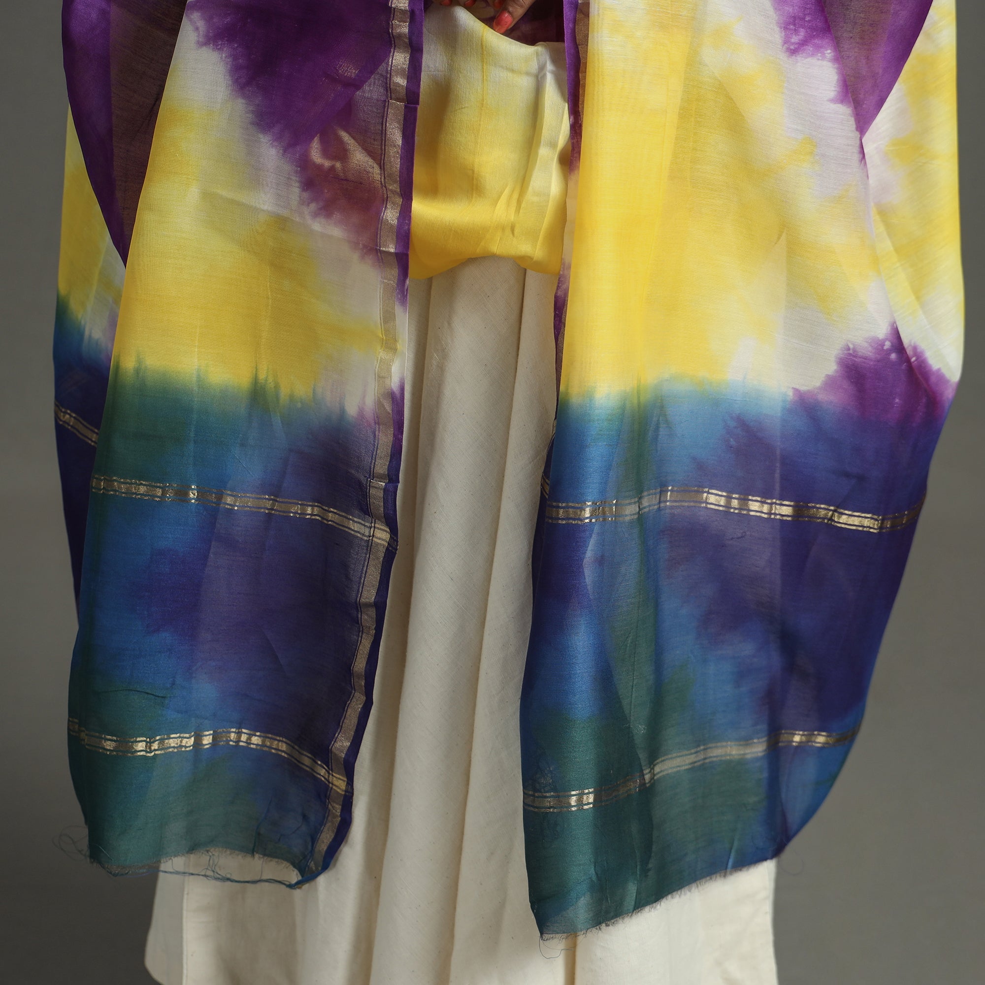 Buy Shibori Tie-Dye Handloom Chanderi Silk Dupatta with Zari Border 73 Online at iTokri.com