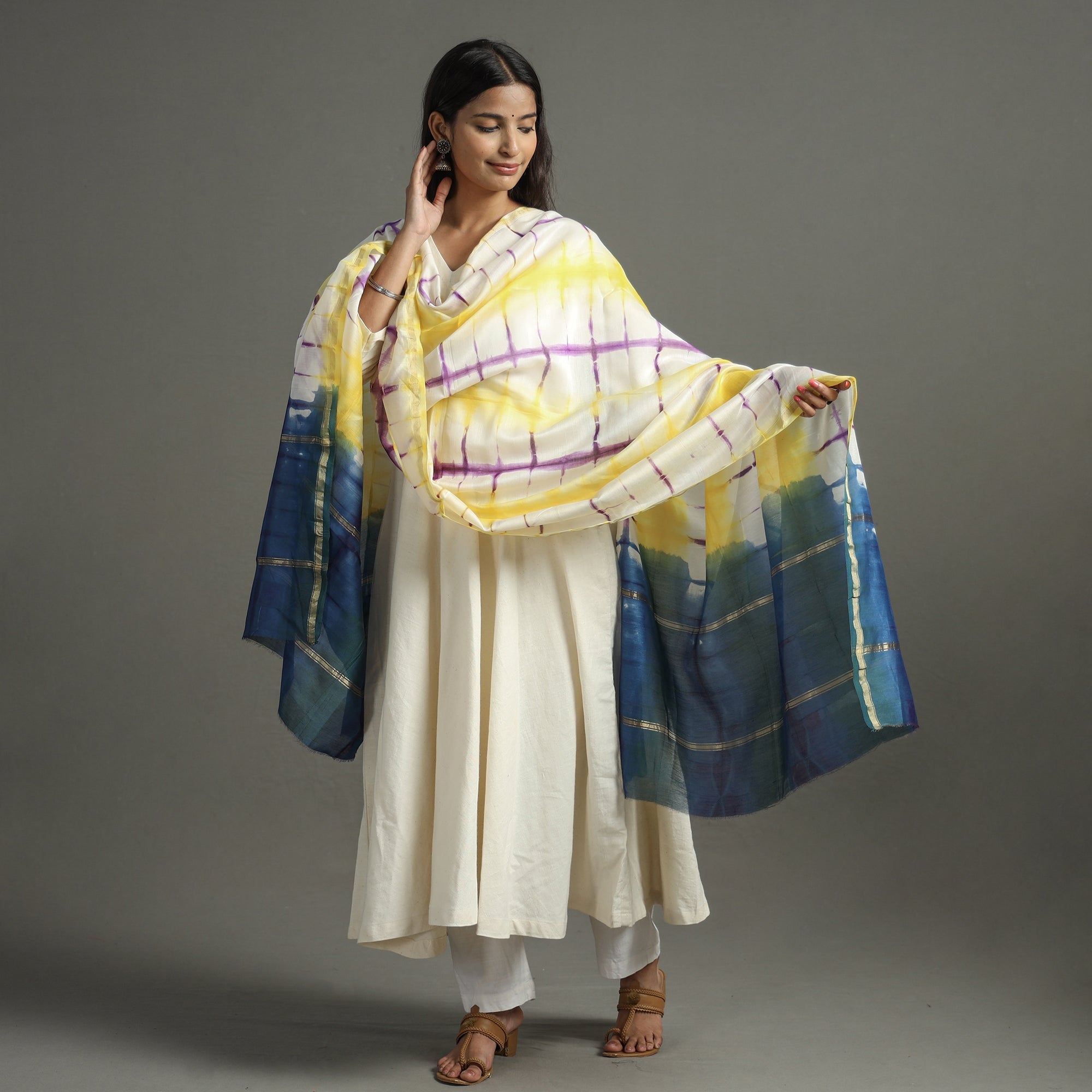 Multicolor - shibori tie-dye handloom chanderi silk dupatta