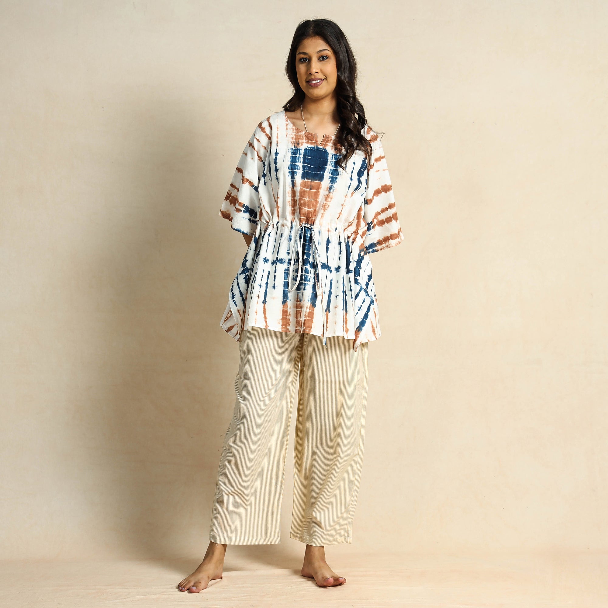 Buy Hand Block Print Kaftan & Pyjama Night Suit Set Online at iTokri.com