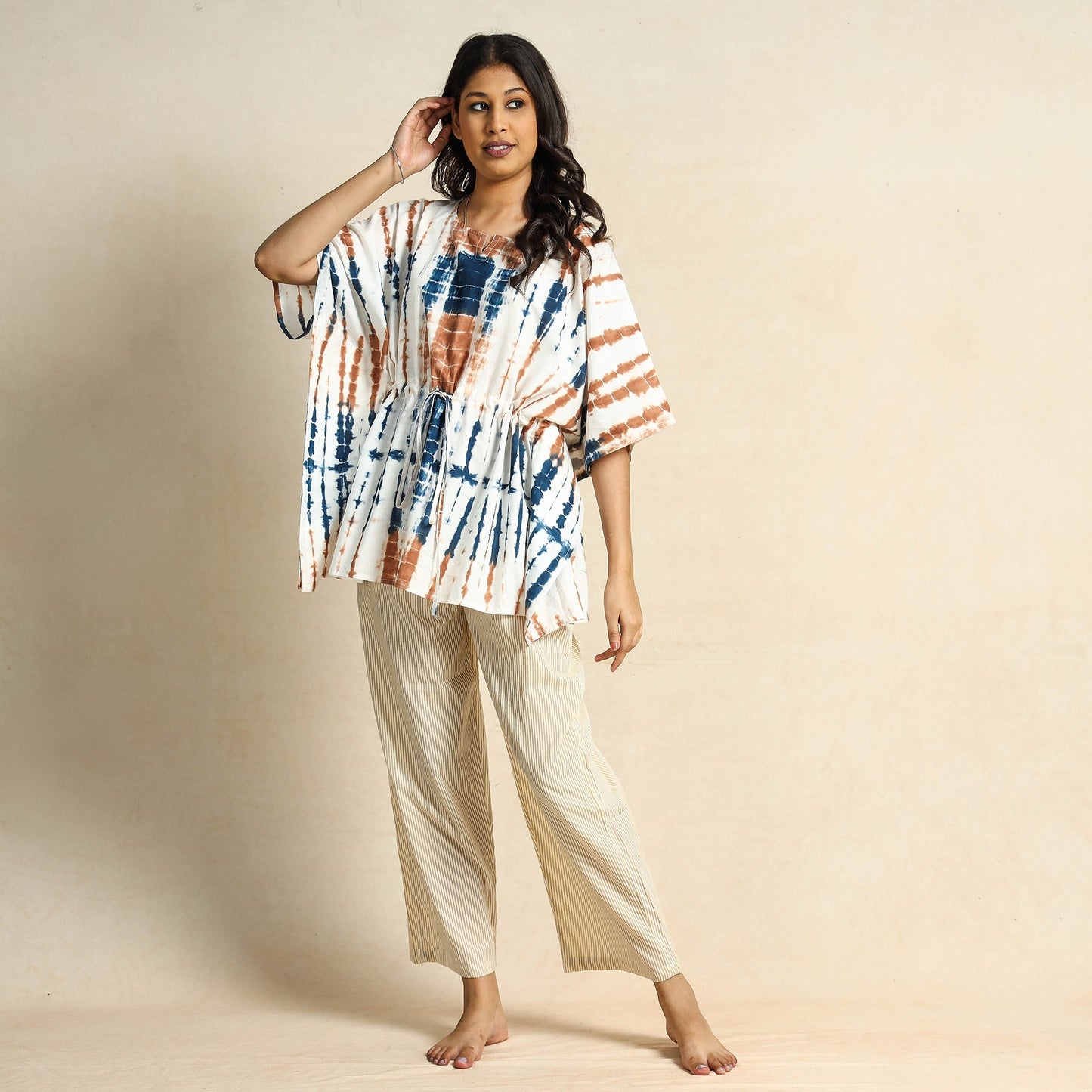 Buy Hand Block Print Kaftan & Pyjama Night Suit Set Online at iTokri.com