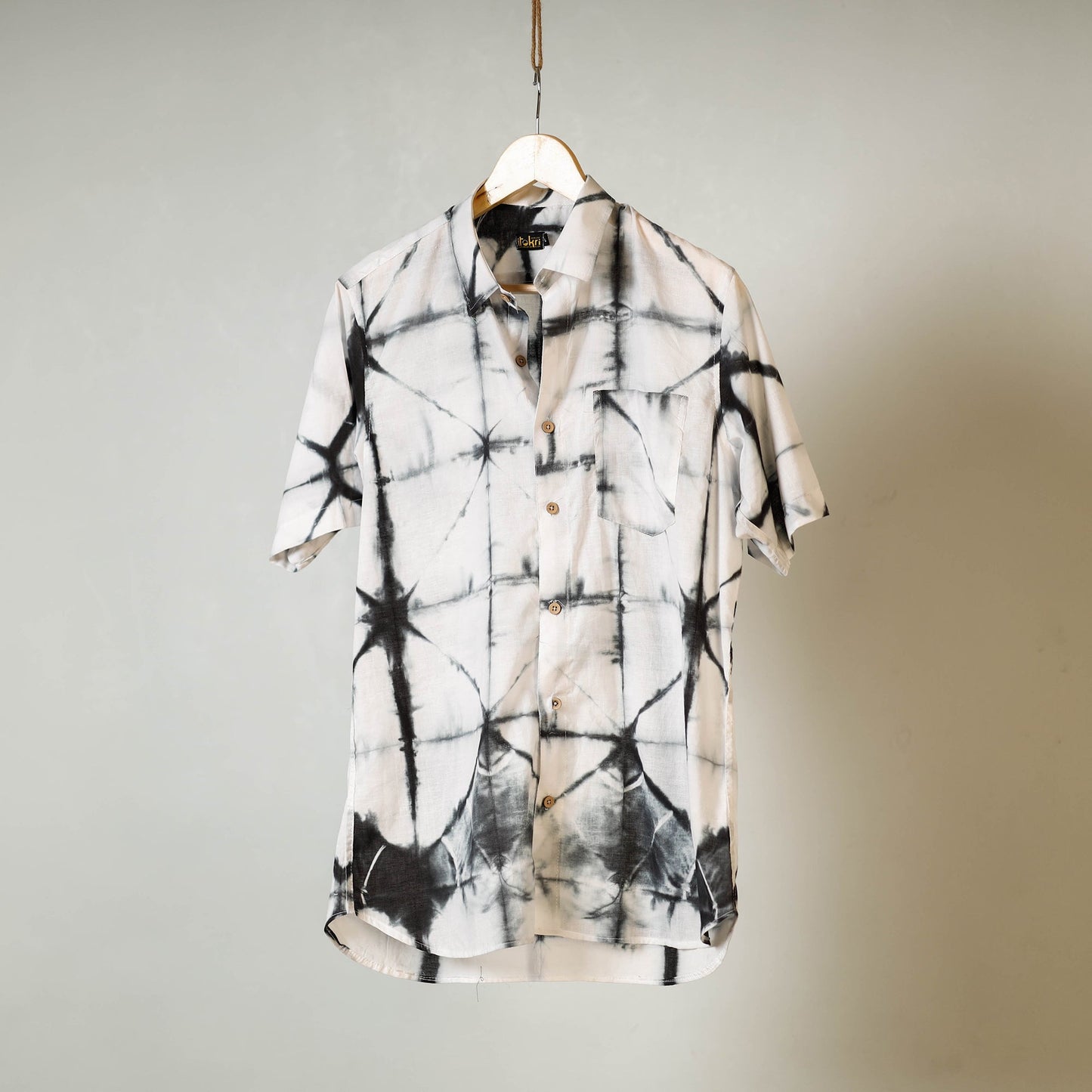 White - shibori tie-dye mul cotton men half sleeve shirt