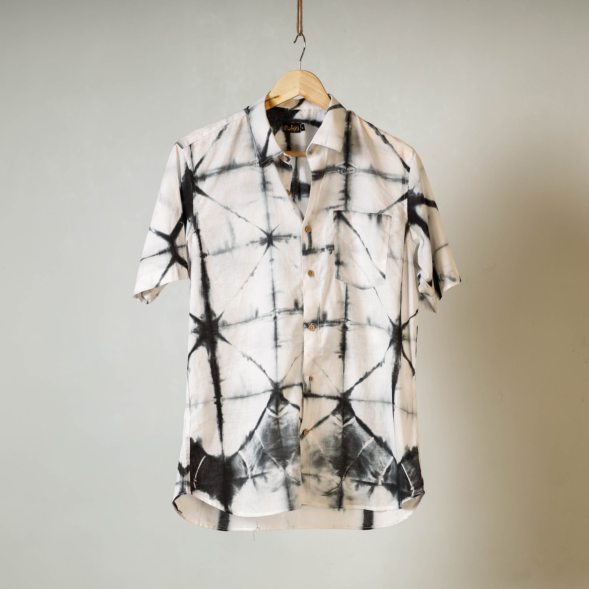 White - shibori tie-dye mul cotton men half sleeve shirt