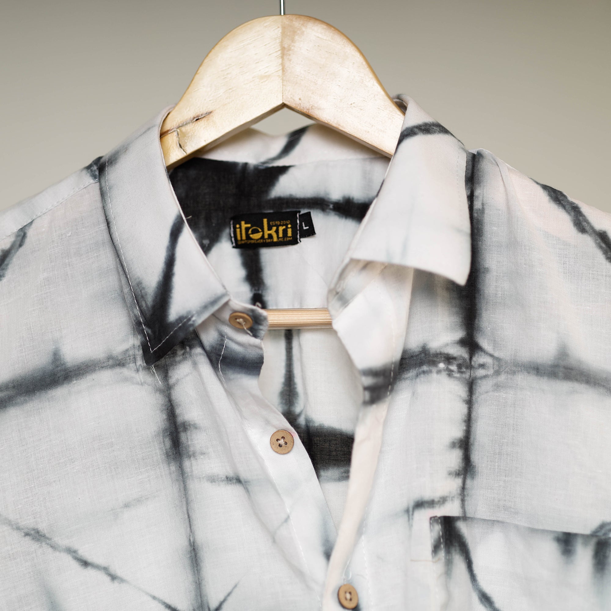 White - shibori tie-dye mul cotton men half sleeve shirt
