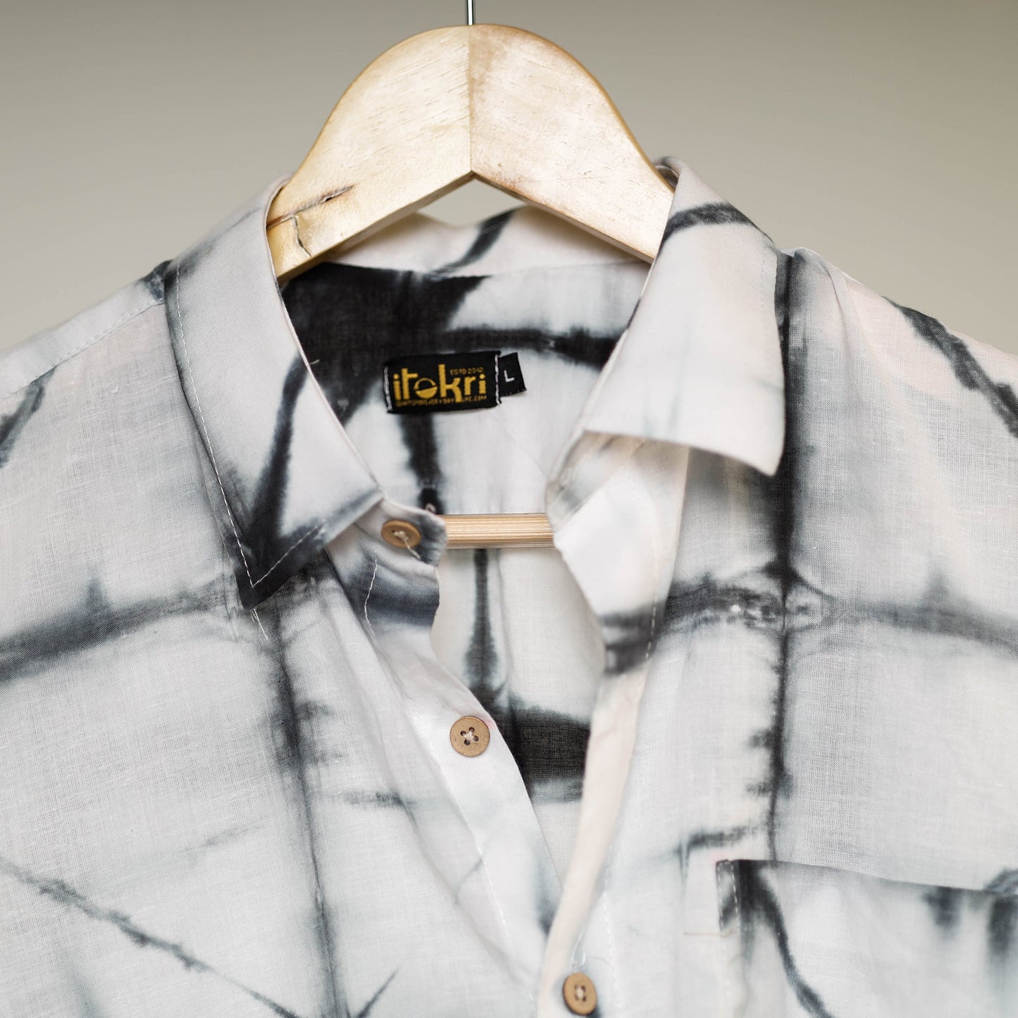 White - shibori tie-dye mul cotton men half sleeve shirt