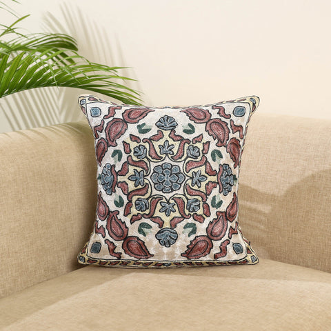 Multicolor Silk Thread Crewel Embroidery Cushion Cover