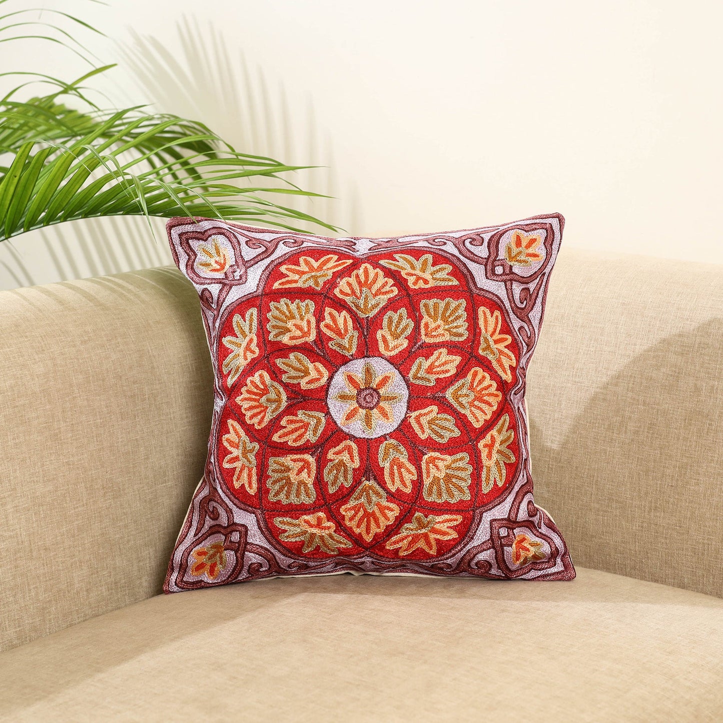Multicolor - silk thread crewel embroidery cushion cover
