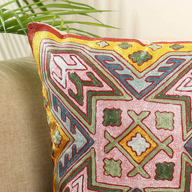 Multicolor Silk Thread Crewel Embroidery Cushion Cover