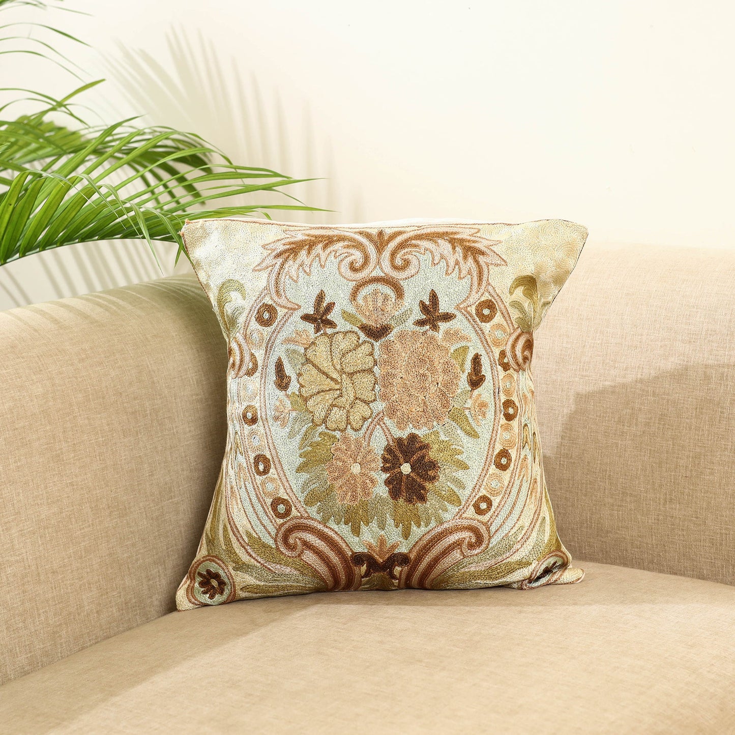 Multicolor - silk thread crewel embroidery cushion cover