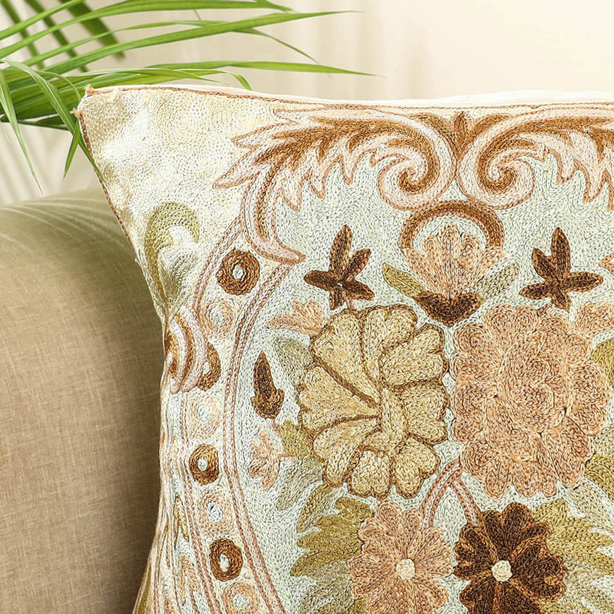 Multicolor - silk thread crewel embroidery cushion cover