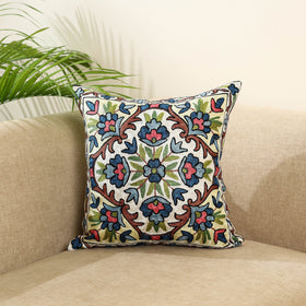 Multicolor Silk Thread Crewel Embroidery Cushion Cover
