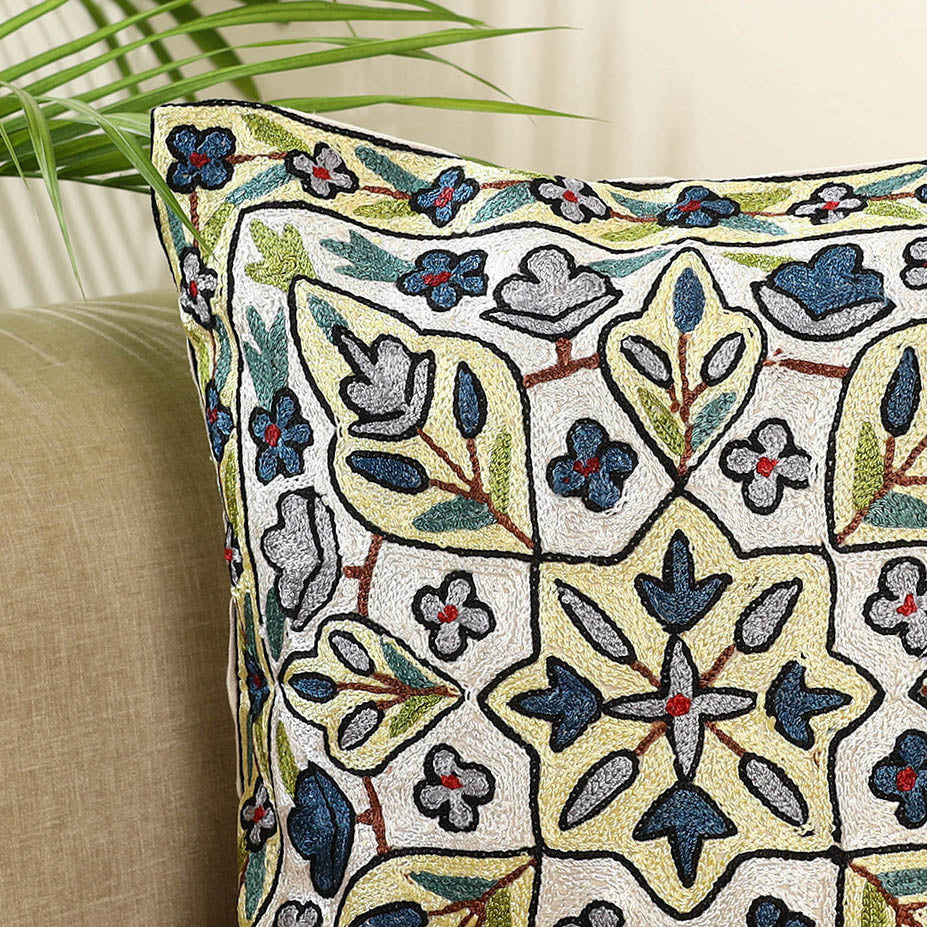 Multicolor - silk thread crewel embroidery cushion cover