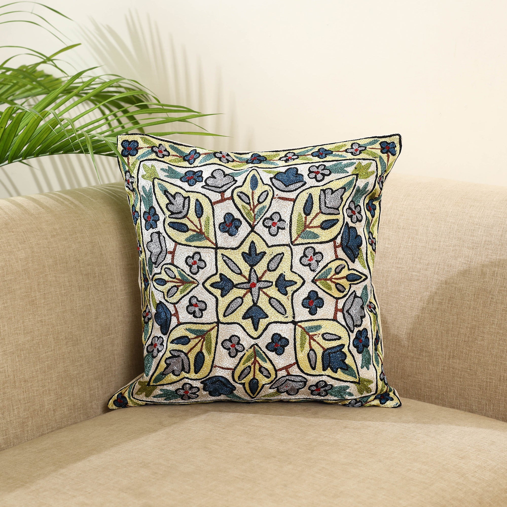 Multicolor - silk thread crewel embroidery cushion cover