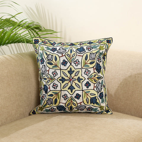 Multicolor - silk thread crewel embroidery cushion cover