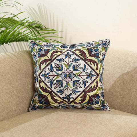 Multicolor - silk thread crewel embroidery cushion cover