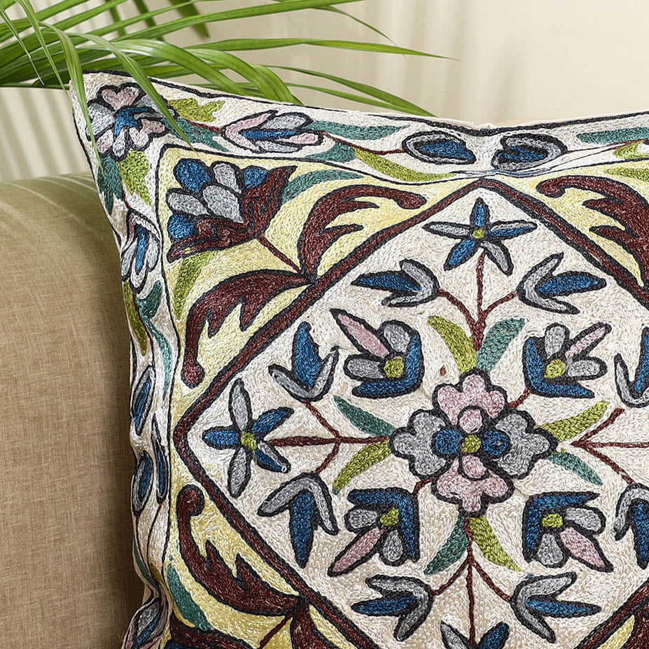 Multicolor - silk thread crewel embroidery cushion cover