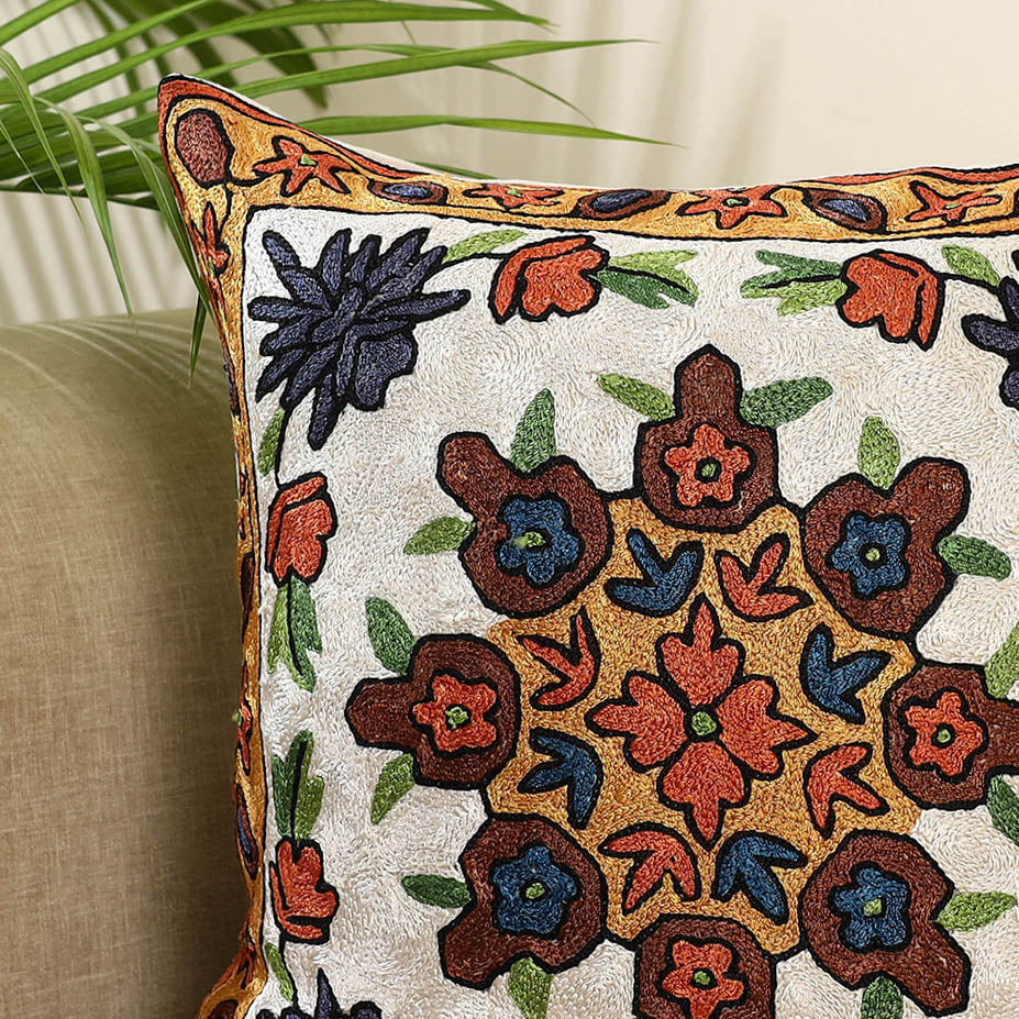 Multicolor - silk thread crewel embroidery cushion cover