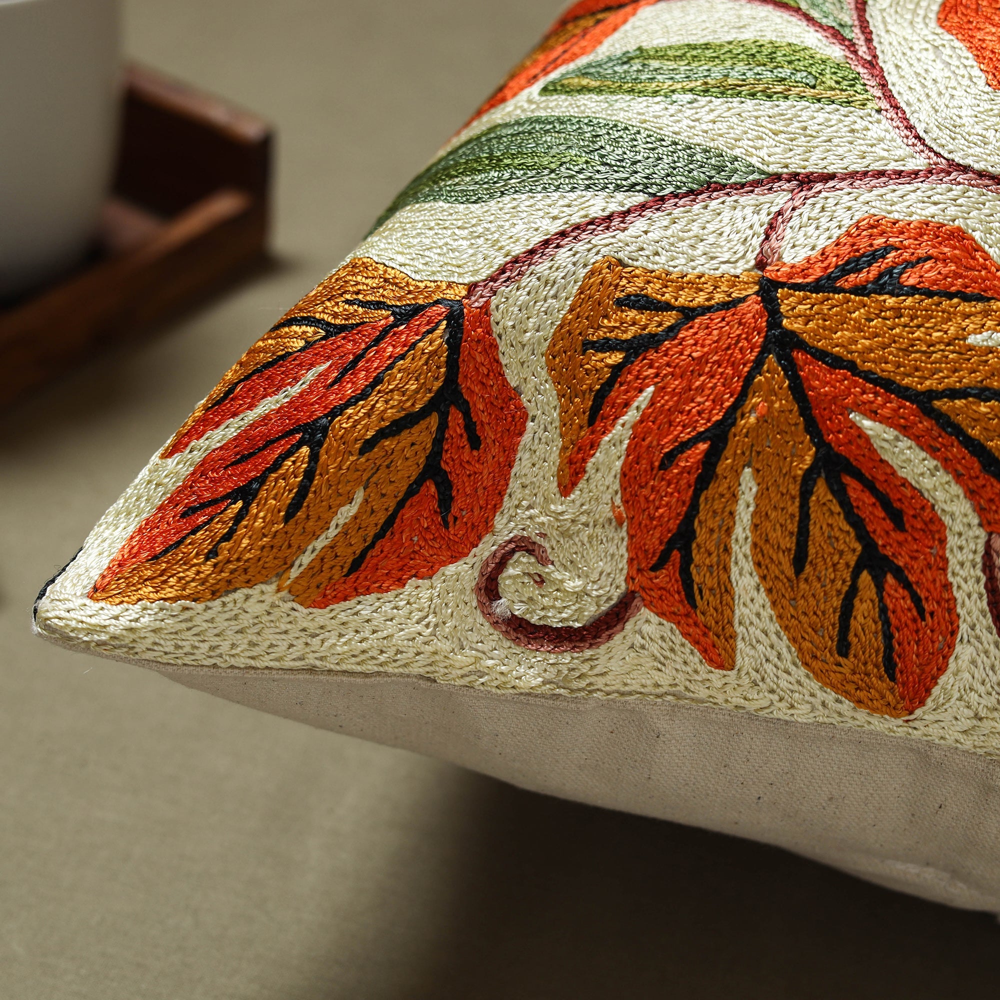 Multicolor - silk thread crewel hand embroidery cushion