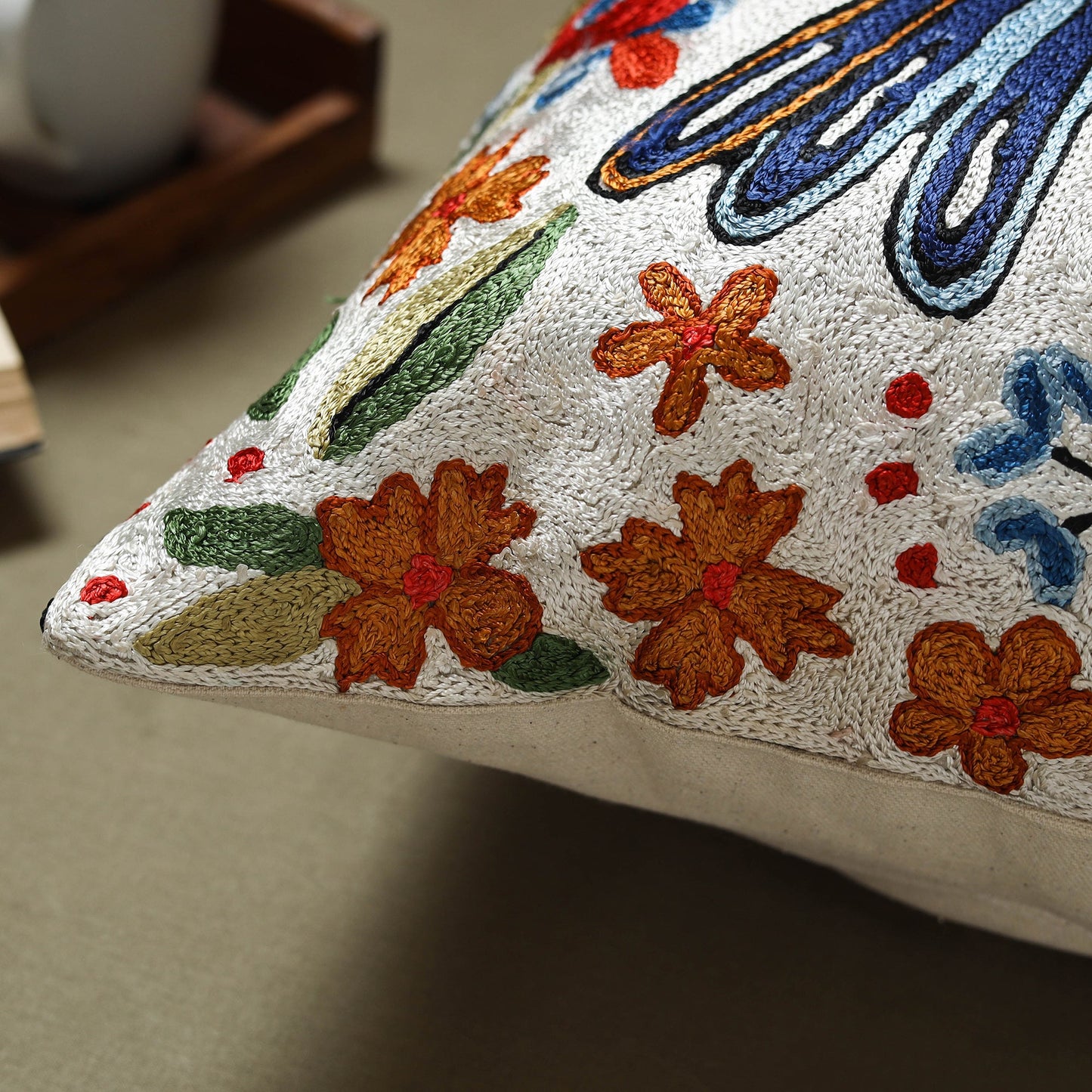 Multicolor - silk thread crewel hand embroidery cushion