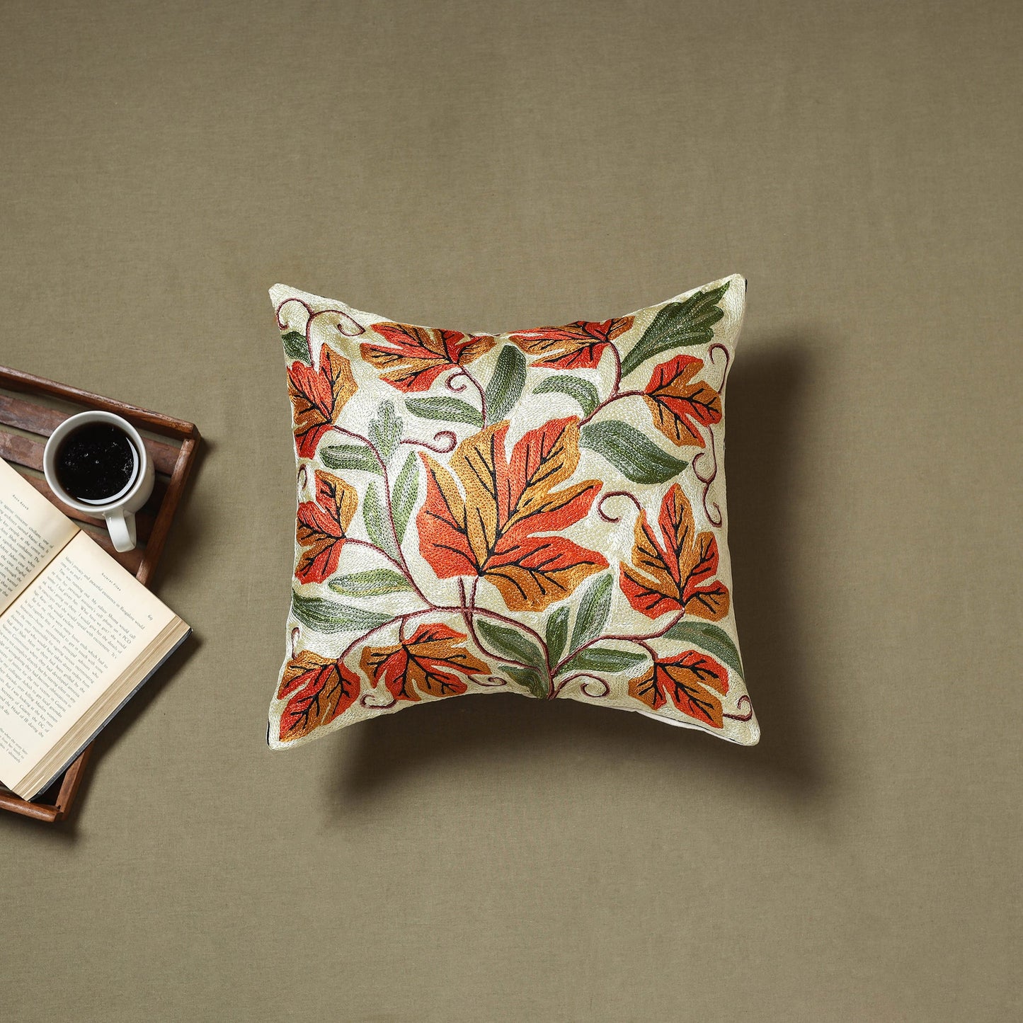 Multicolor - silk thread crewel hand embroidery cushion