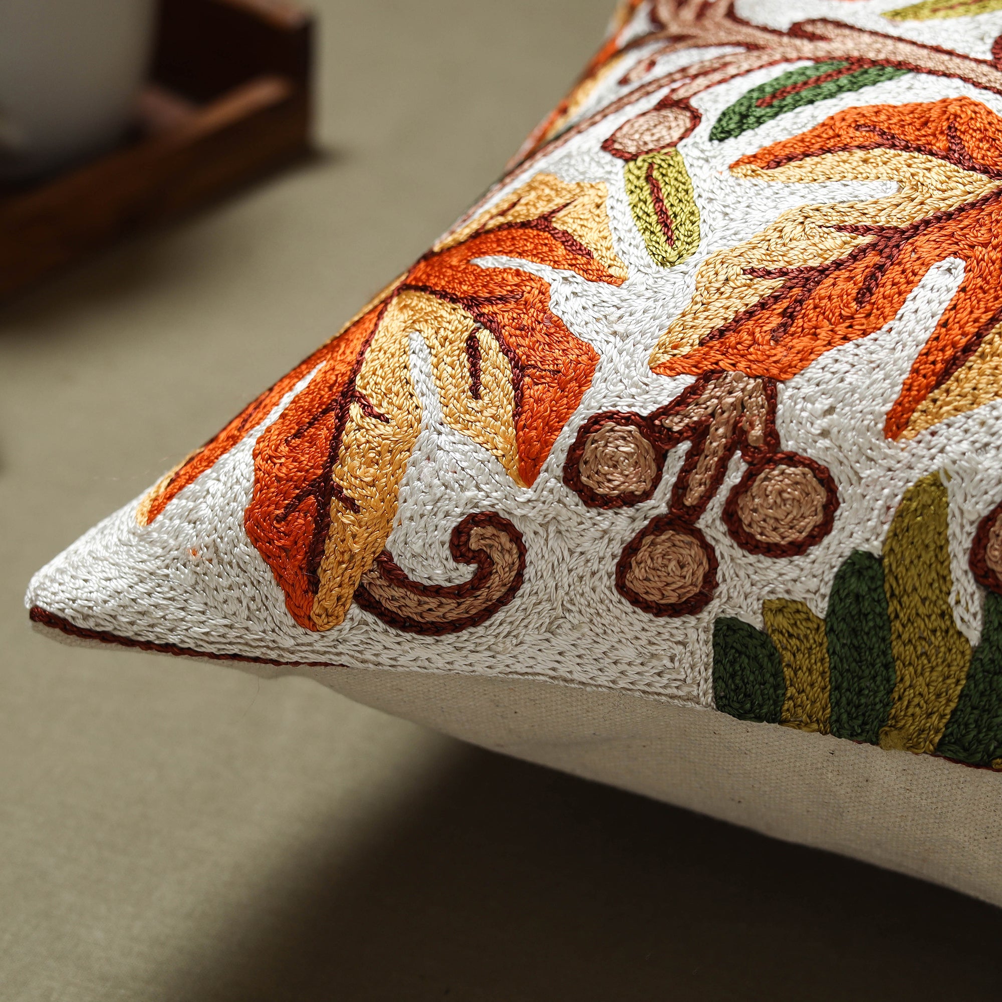 Multicolor - silk thread crewel hand embroidery cushion