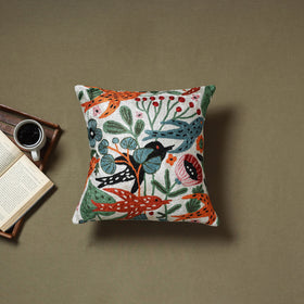 Multicolor - silk thread crewel hand embroidery cushion